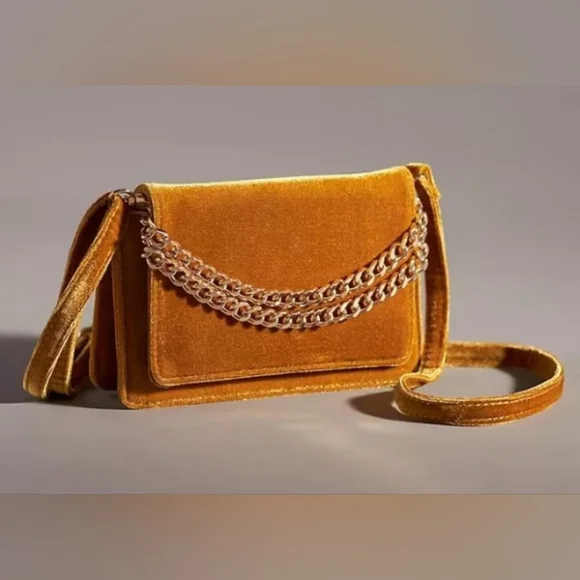 Anthropologie Velvet Crossbody Bag in Gold NWOT - Picture 11 of 11
